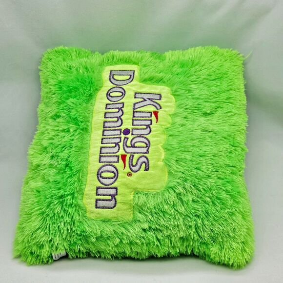 Kings Dominion Plush Pillow Shaggy Fuzzy Bright Green Goffa Int'l Square 14"x14" - Picture 8 of 10